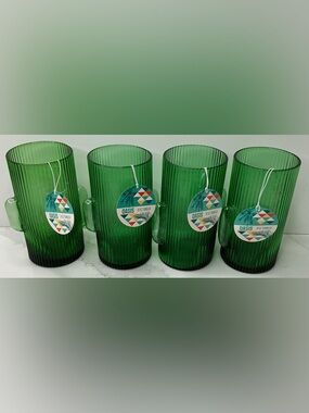 4 Oasis Tumbler Glass Green Cactus 19oz  Glass 6” Tumbler Ribbed New